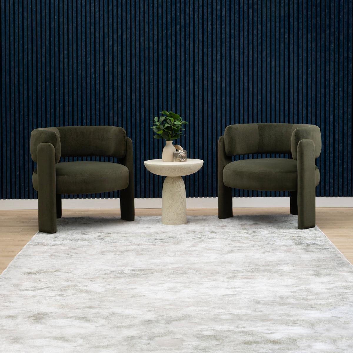 ZETY navy blue acoustic slat wall panels shown on a finished accent wall, 94.49 x 12 inch panels, 4 pack