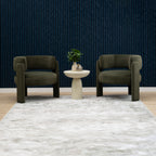 Sound-absorbing navy blue slat wood wall panels in a finished room, ZETY