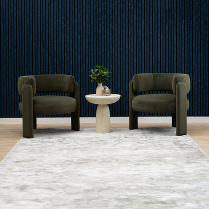 Sound-absorbing navy blue slat wood wall panels in a finished room, ZETY