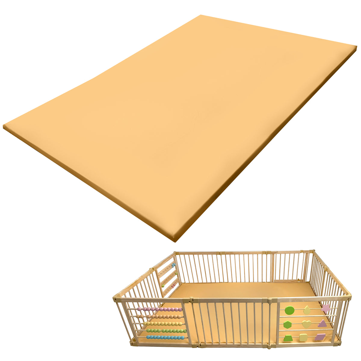 ZETY beige playpen play mat, PU leather and waterproof, 1.5 inches thick, sized for a 10-panel playpen