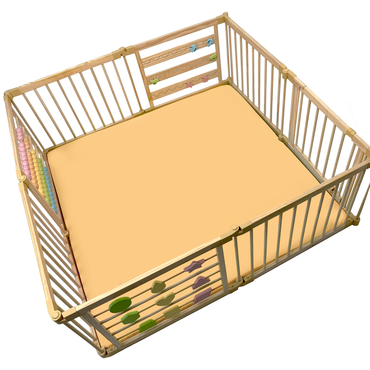 Beige playpen mat in wipe-clean PU leather, 1.5 inch padding, ZETY