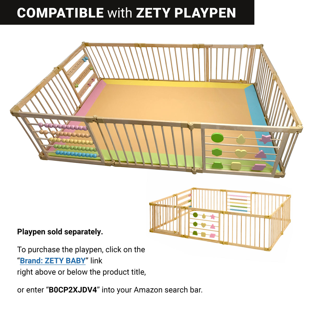 Colored 10-panel playpen mat in wipe-clean PU leather, ZETY