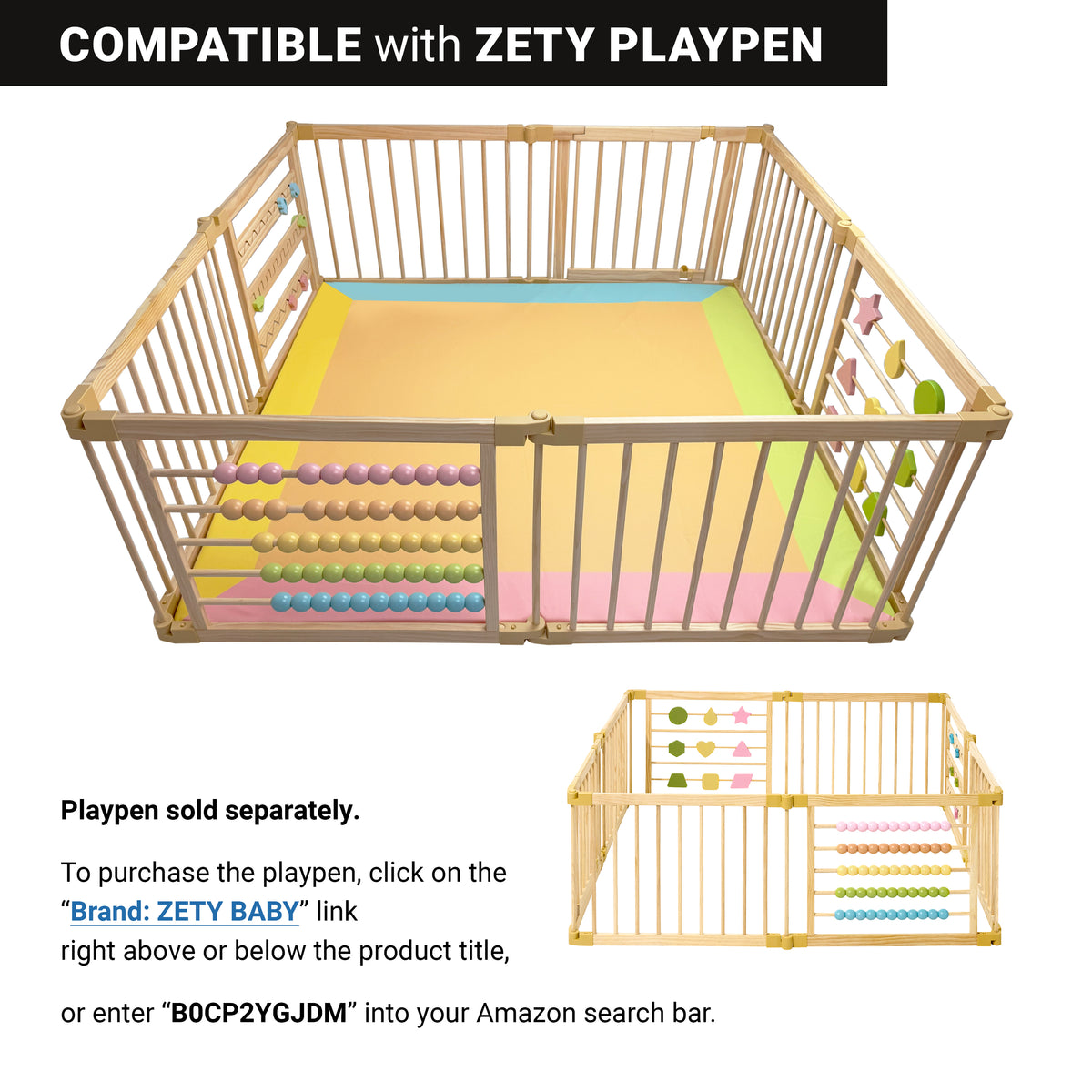 ZETY waterproof play mat in coordinating colors for a wooden playpen