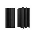 ZETY black acoustic slat wainscoting panels, 4-pack, shown flat and angled on a white background