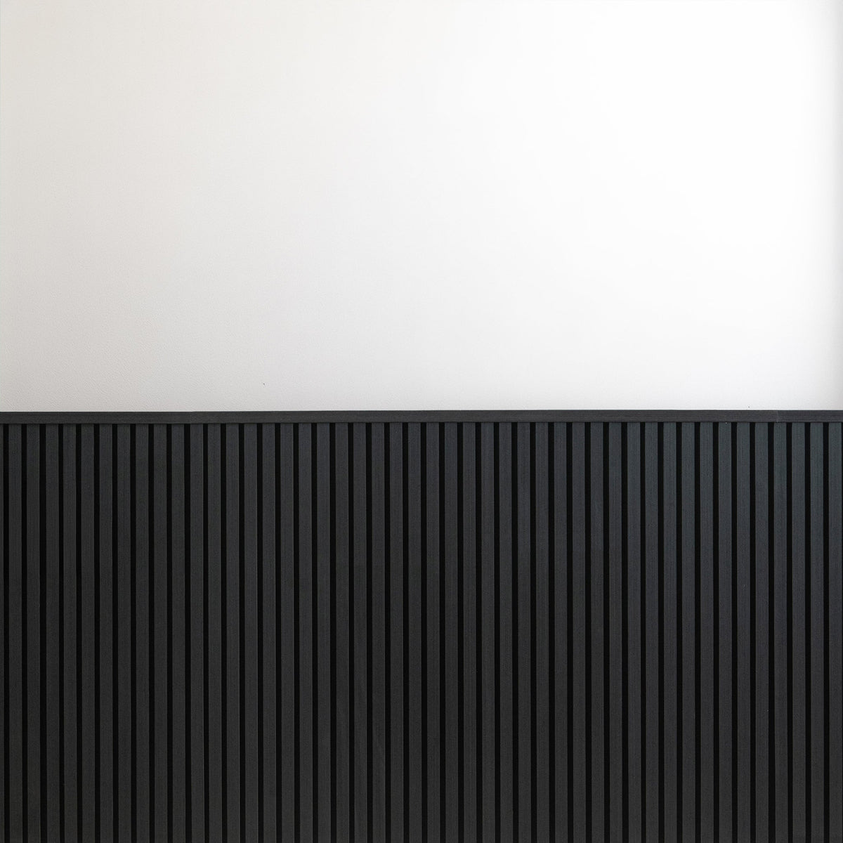 Close-up of the black slat texture on ZETY wainscoting panels