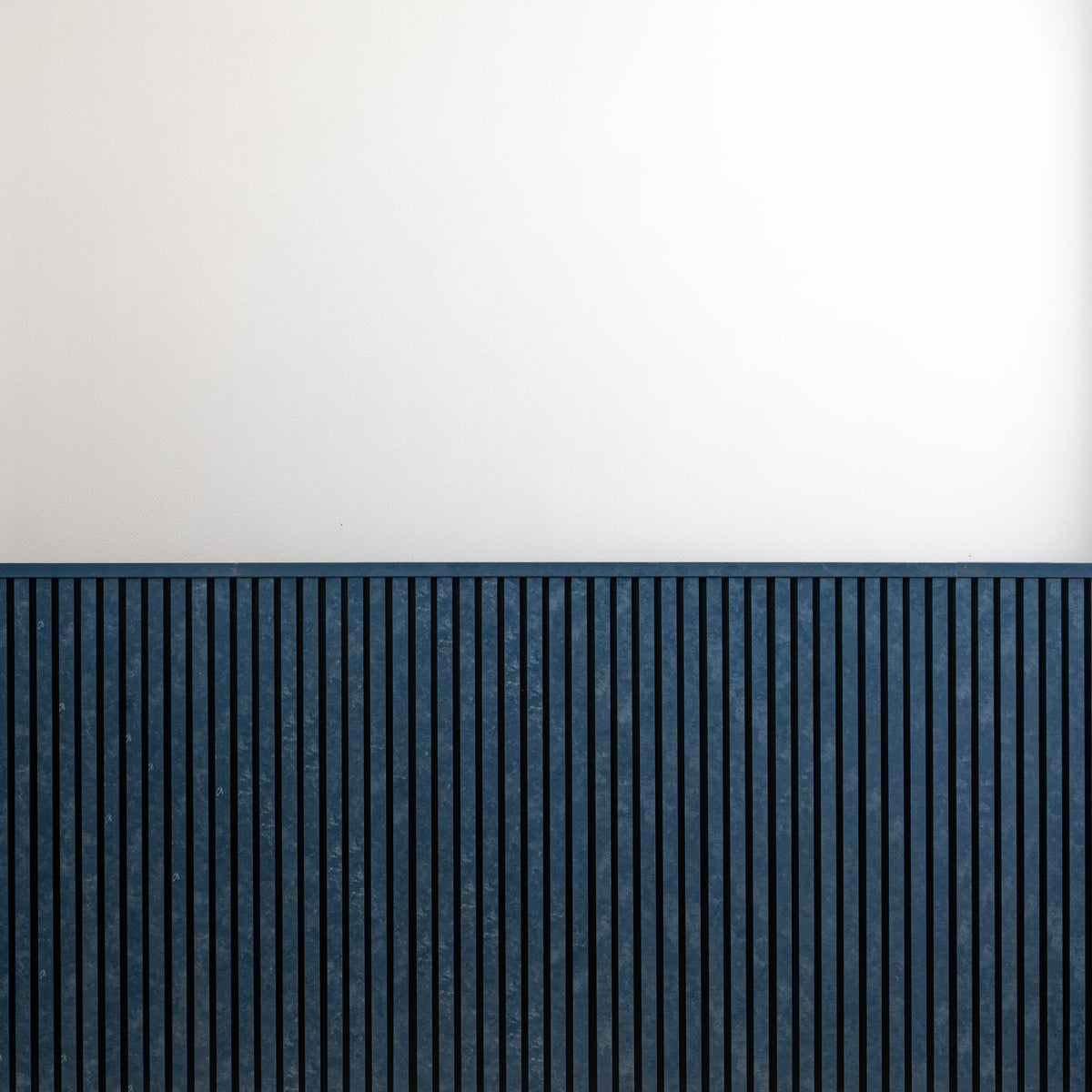 Close-up of the blue slat texture on ZETY wainscoting panels