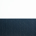 Blue wainscot slat panels finished with top molding against a white upper wall