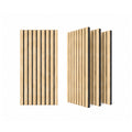 ZETY oak acoustic slat wainscoting panels, 4-pack, shown flat and angled on a white background