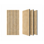 ZETY oak acoustic slat wainscoting panels, 4-pack, shown flat and angled on a white background