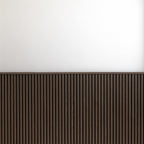 Close-up of the walnut wood-grain slat texture on ZETY wainscoting panels
