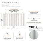 Dimensions diagram for ZETY white wainscoting panels: four 24 by 48 inch slat panels plus two 48 inch top molding pieces, 96 inch installed width