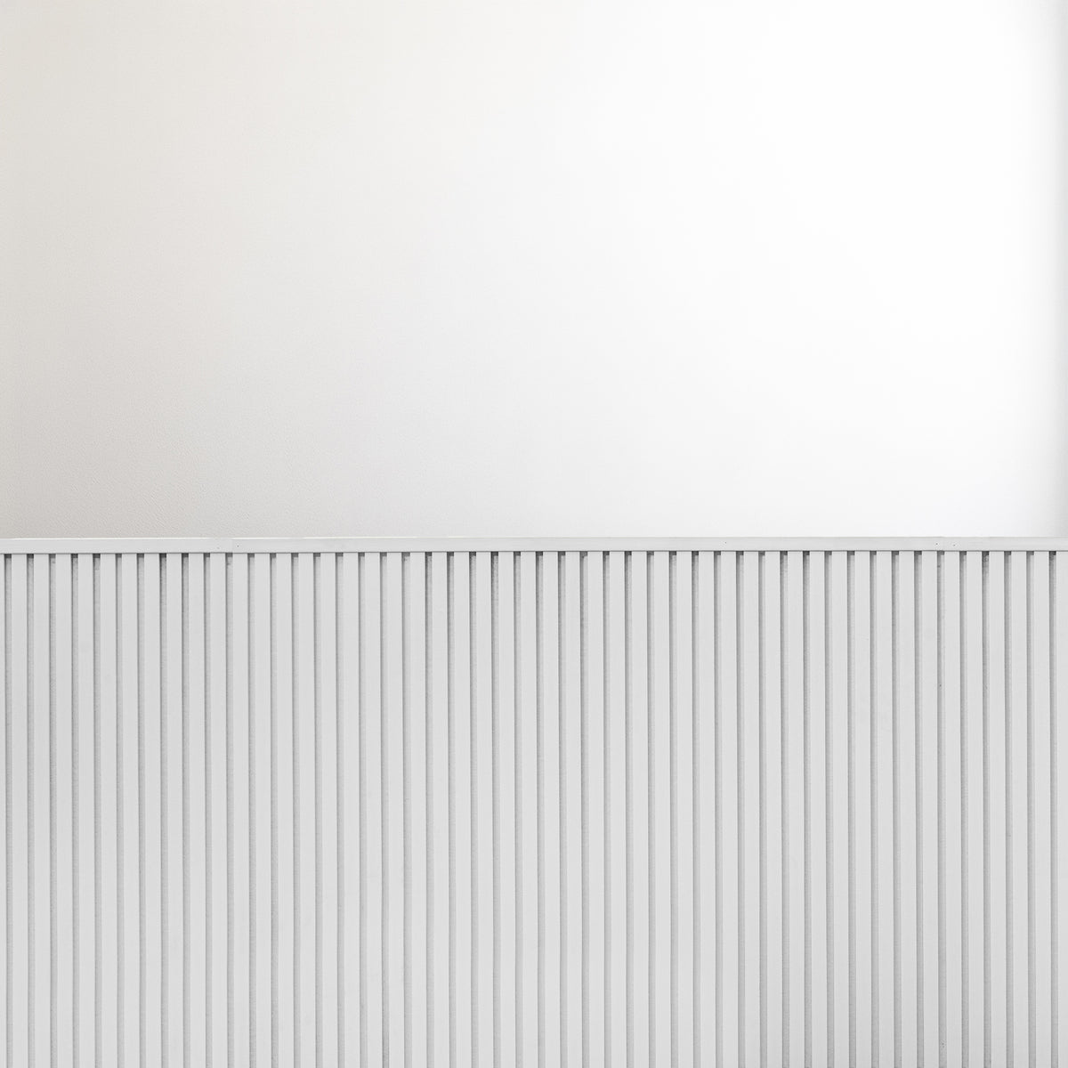 White wainscot slat panels finished with top molding against a painted upper wall