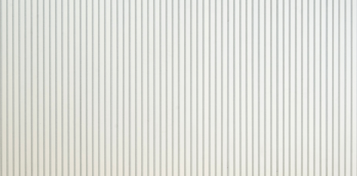 White slat wall panel detail showing 0.52 inch slat spacing, ZETY