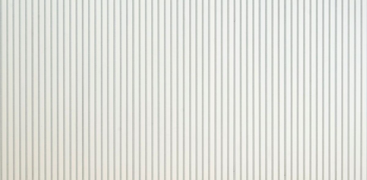 White slat wall panel detail showing 0.52 inch slat spacing, ZETY