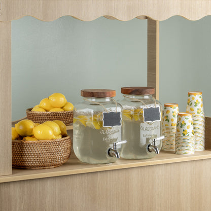 Close-up of the candy cart counter holding glass jars and candy dispensers