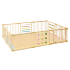 ZETY 10-panel natural wood baby playpen with a ZETY play mat inside